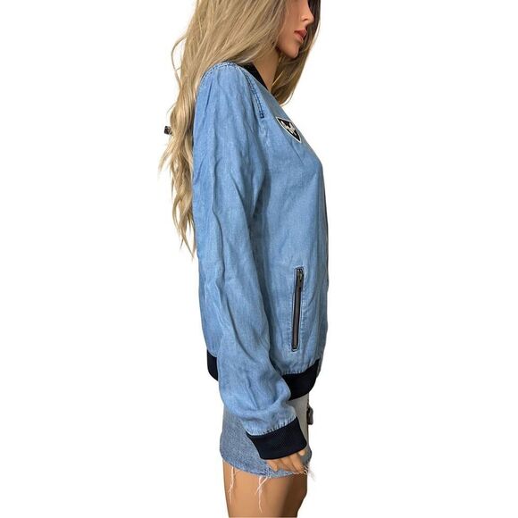 Zara patch jacket sz M denim bomber - Picture 4 of 11